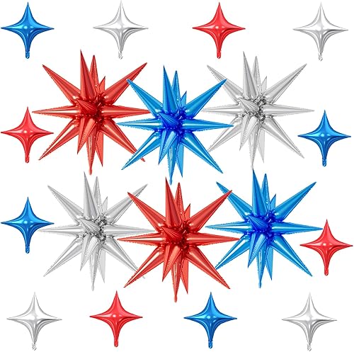 Miniatura 20 de 18 globos de estrella rojos, verdes y dorados, globos de aluminio de estrellas de Navidad con 6 globos de estrella en explosión de 22 pulgadas, 12