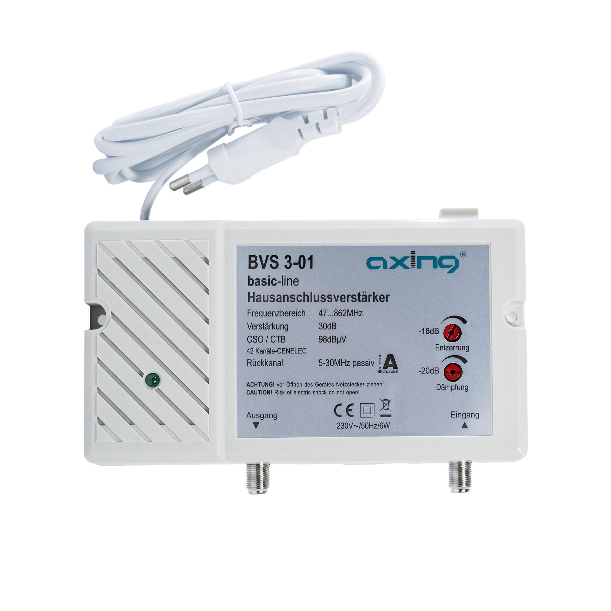 Axing BVS 3-01 Amplificatore per allacciamento domestico (30 dB, 47-862 MHz, 98 dBμV) per antenna digitale terrestre tv