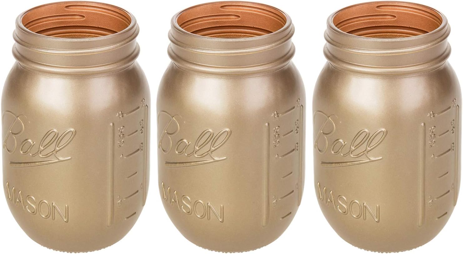 MyGift Modern Style Decorative Glass Copper Painted Mason Jar Flower Vases, Set of 3