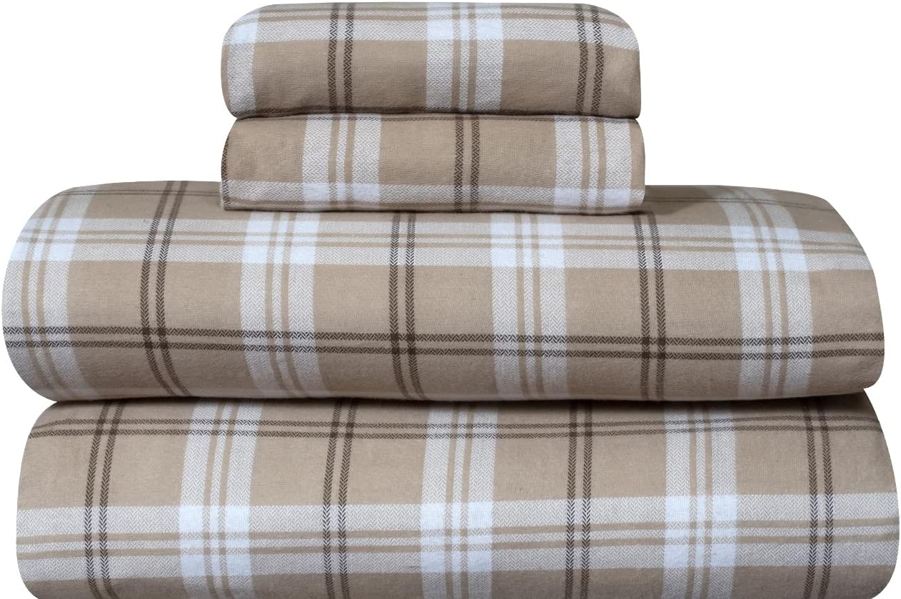 Bliss Casa 4 Piece 100% Cotton Flannel Sheet Set Twin - High GSM Deep Pockets, Warm Breathable Flannel Sheet Set. Flannel Bed Set Includes 1 Flat Sheet, 1 Fitted Sheet & 1 Pillowcase (Richmond) : Home & Kitchen