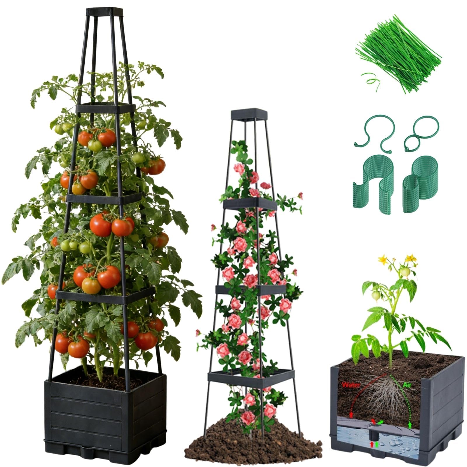 Photo 1 of ?2 Pack 57" Self Watering Planter Box Raised Garden Bed Tomato Planter with Trellis