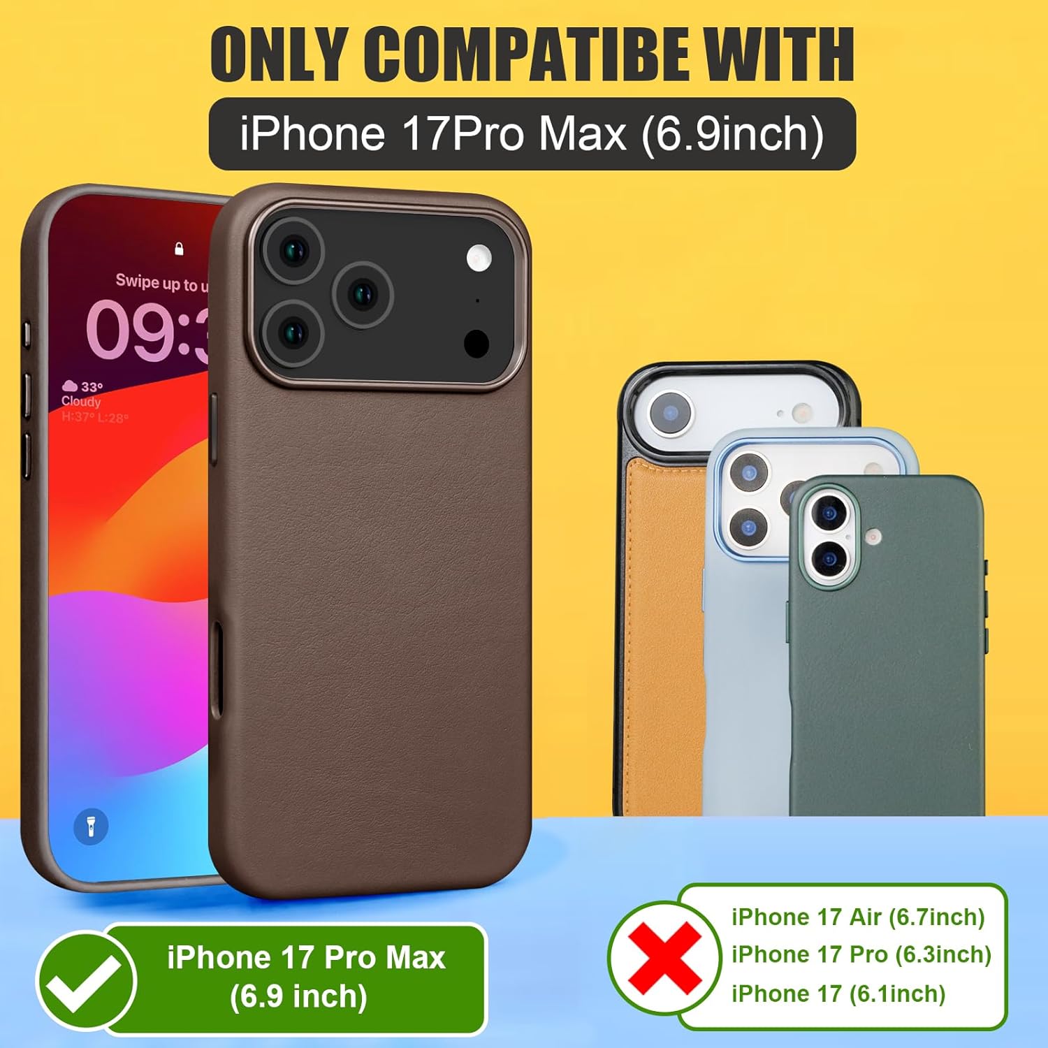 for iPhone 17 Pro Max Leather Case Compatible with Magsafe, Top Grain Leather, Professional Slim Fit Shockproof, Metal Buttons & Camera Bump Frame Phone Protective Magnetic Cover Coffee Brown