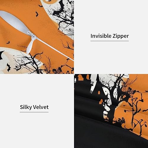 Miniatura 7 de Juego de 2 fundas de almohada cuadradas de noche de Halloween, fundas de almohada decorativas de castillo de bruja negra con cremallera oculta, 16 x