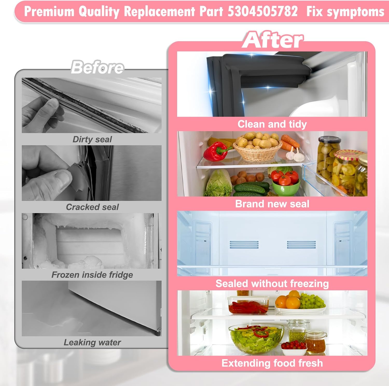 LXun Upgraded 5304505782 Refrigerator Door Gasket Replacement for Electrolux Kenmore Frigidaire Freezer Door Gasket Seal Part 216522370 4452576 AP6030127 PS11766245 EAP11766245 FPRU19F8RFC -BLACK