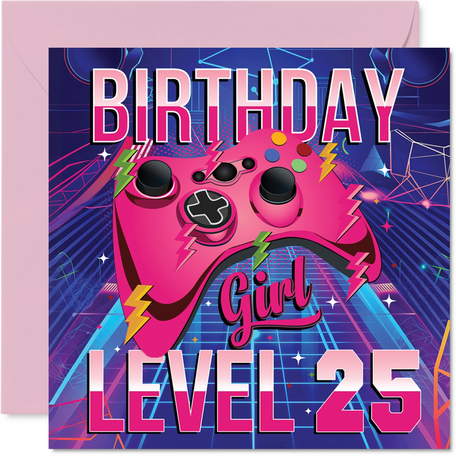 25th Birthday Cards for Women - Gamer Level - Happy Birthday Card for 25 Year Old Woman Niece Auntie Friend Daughter, 145mm Bday Greeting Cards