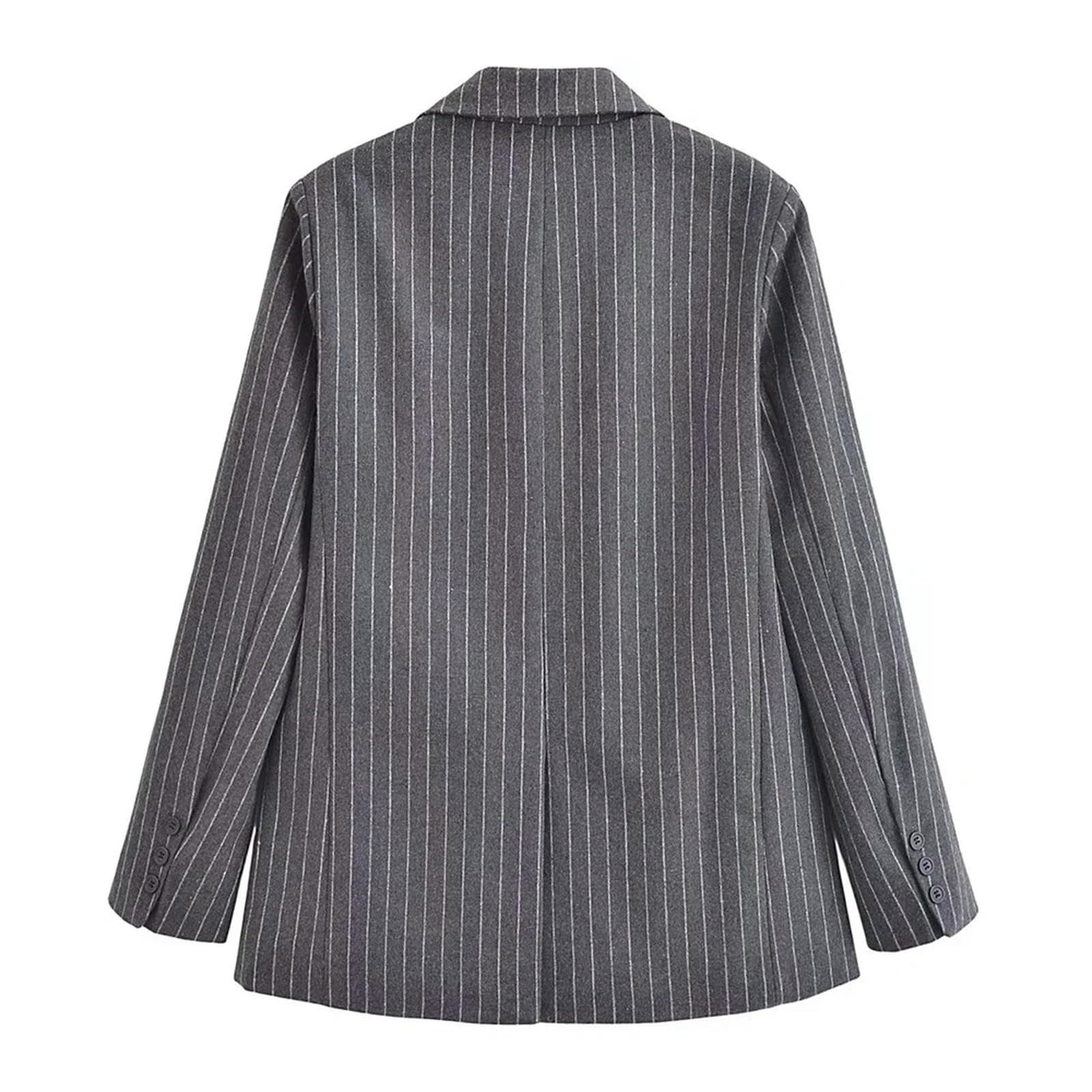 Primavera/Verano Nueva Falda Corta de Cintura Alta con Traje Mezclado de Rayas Finas para Mujer-Gris_a-L