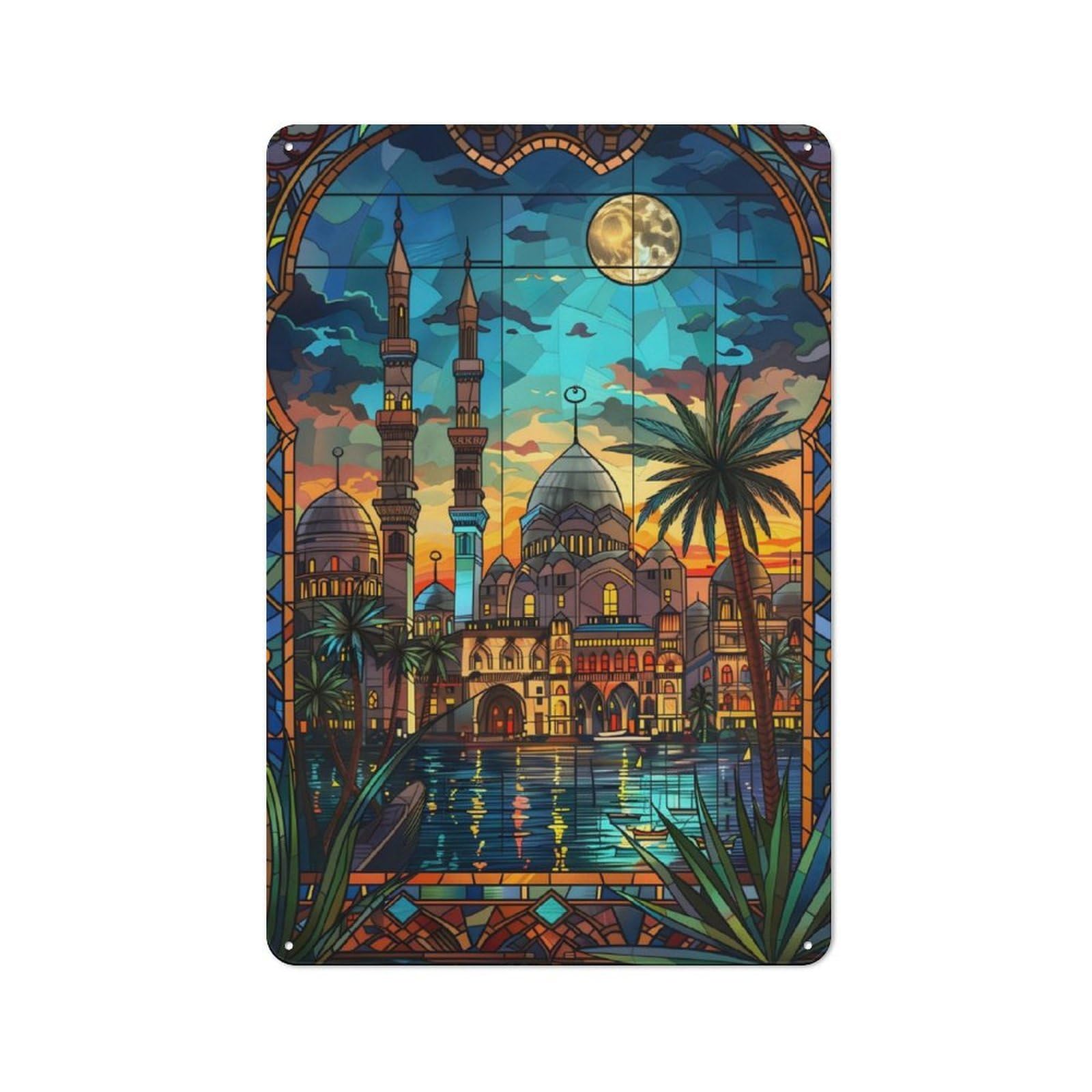 Junmoney Cairo Moonlit Serenity Tin Sign 30X20cm With For Workshop Wall, Retro Decor, For Vintage Wall Decor Fans, For Garage And Workshop Walls
