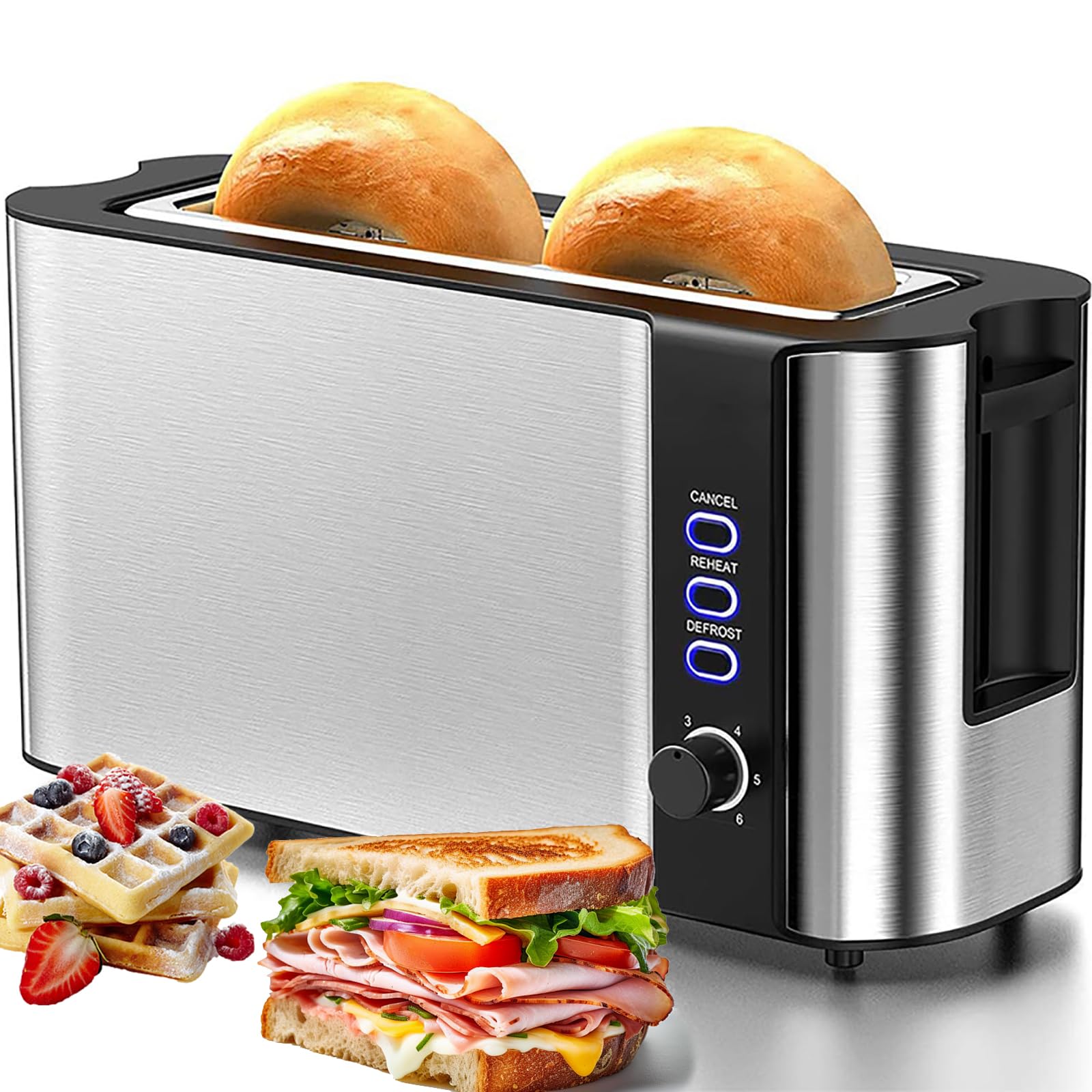 Smart Toaster, Stainless Steel Toaster with 6 Bread Types & 6 Shade Settings, Defrost/Reheat/Cancel Function, Breakfast Machine with Removable Crumb Tray for Bagels, Sandwiches