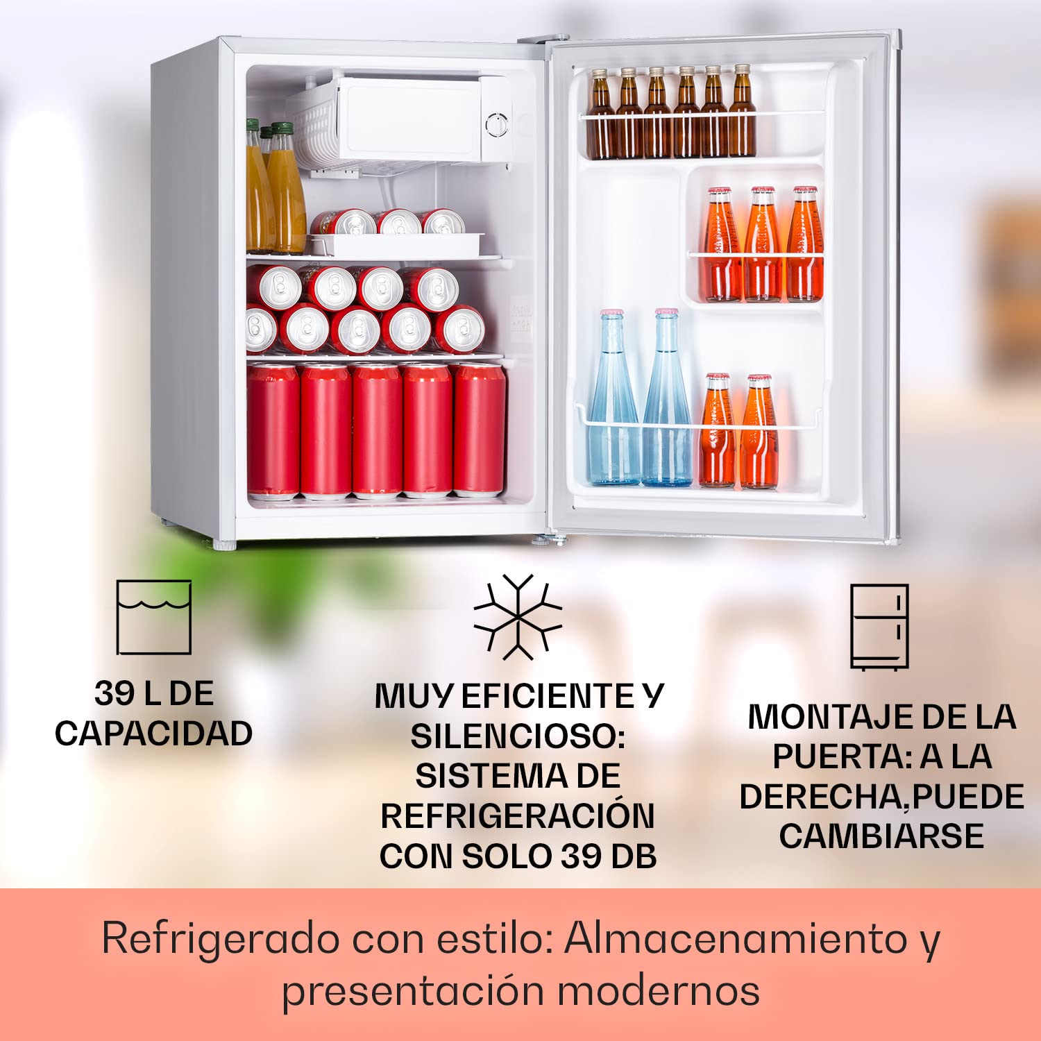 Klarstein Nevera Pequeña 67L para Refrescos y Cerveza con 4L Congelador, Mini Nevera Cristal, Minibar Silencioso, Enfriador de Vino, Interior/Exterior, Frigorificos Estantes Extraíbles