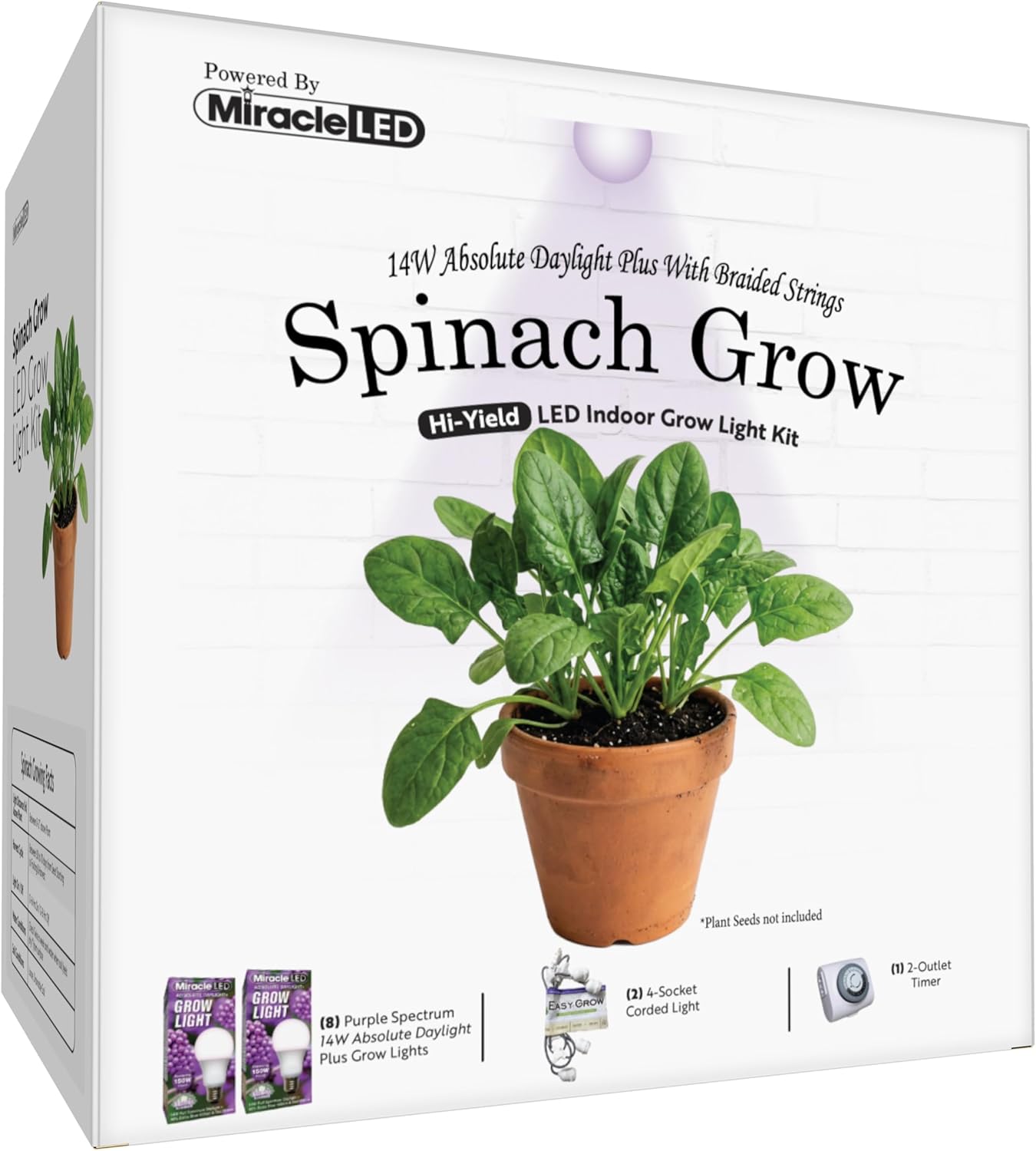 Miracle LED Absolute Daylight Plus Purple Spectrum, Spinach Starter Grow Light Kit (Braided 4-Socket) 2PK