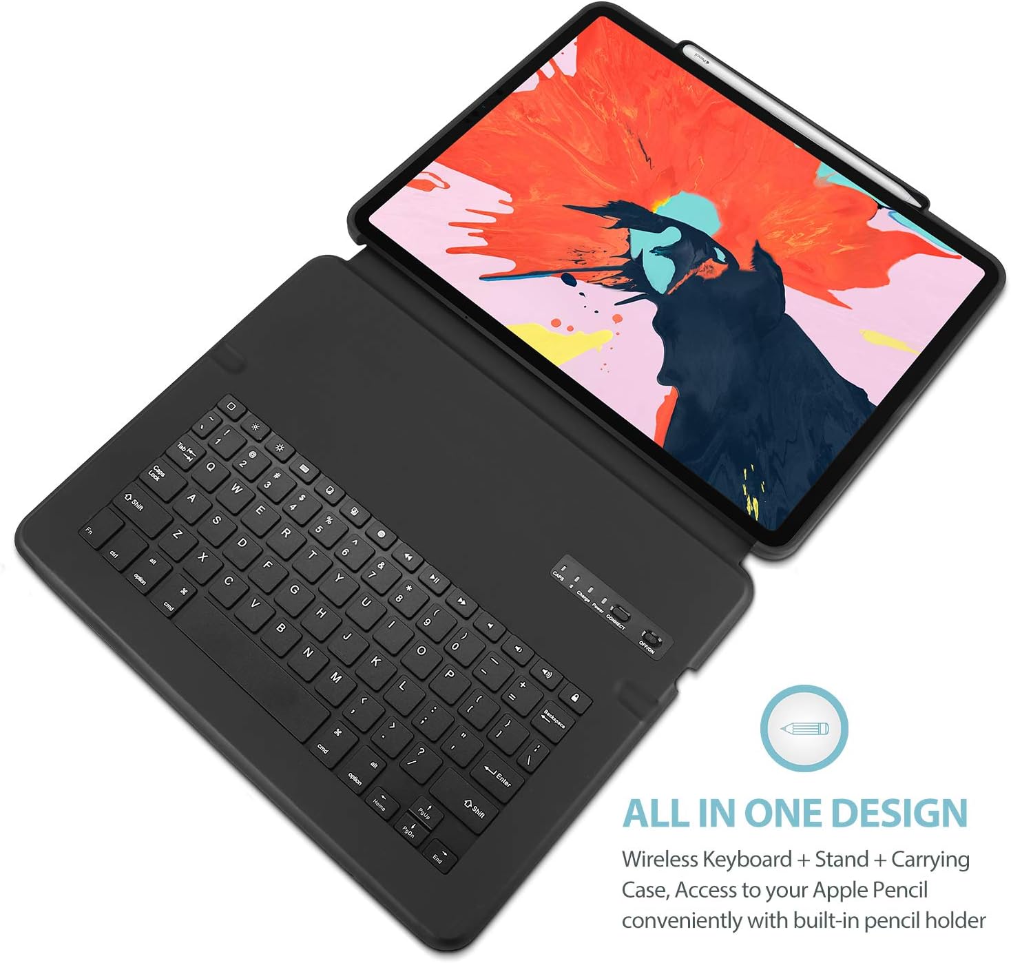 ProCase Keyboard Case for iPad Pro 12.9" 2018 3rd Generation (Old Model A1876/A2014/A1895), Lightweight Folio Stand Protective Smart Book Cover with Wireless Keyboard for iPad Pro 12.9” 2018 –Black