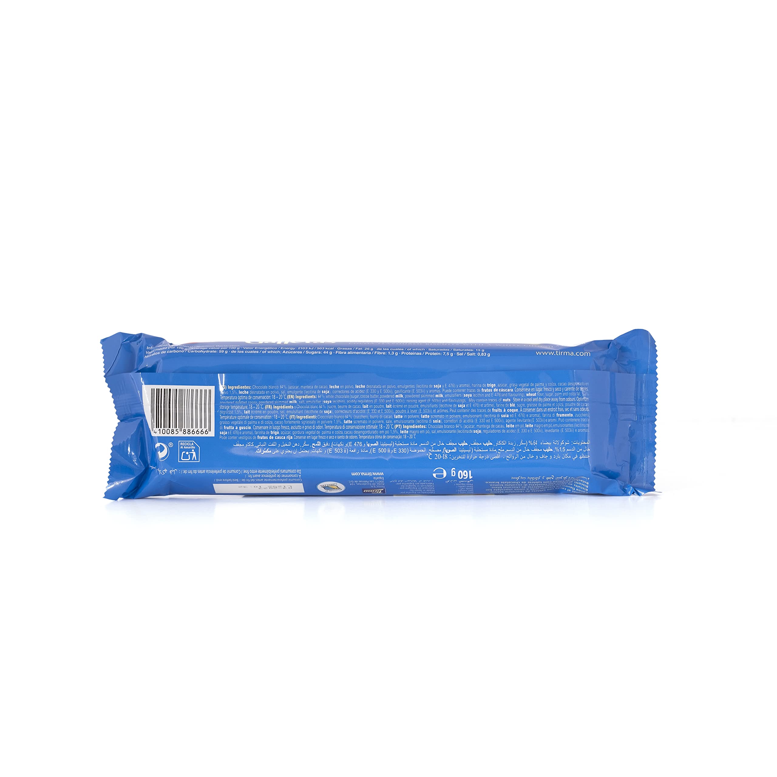 Tirma Chocobiscuit White 160g - Galleta crujiente cubierta con chocolate blanco. Perfecta para acompañar café o té. Un dulce capricho para los amantes del chocolate blanco.