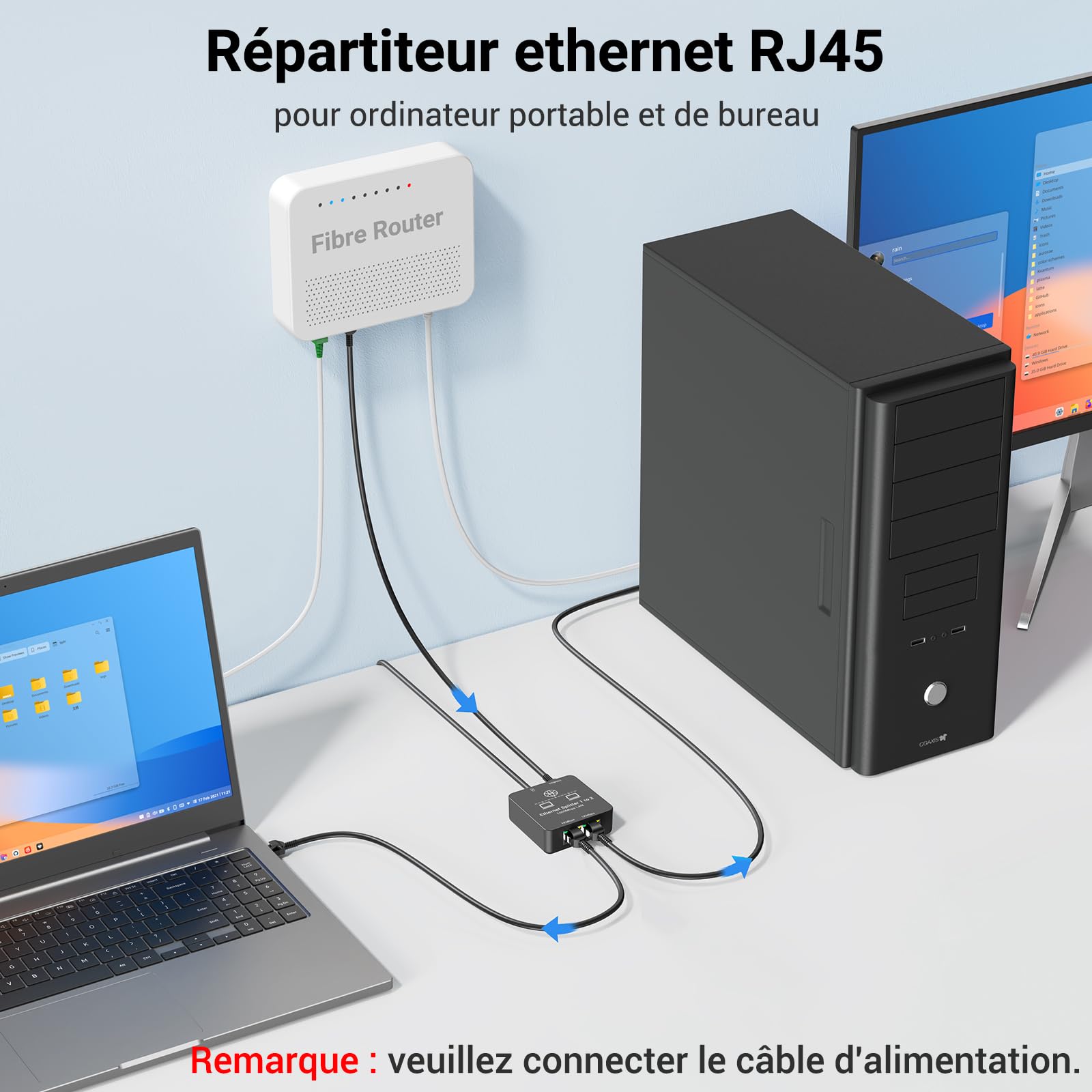 KiWiBiRD doubleur rj45 Switch ethernet 2 Port repartiteur Cable ethernet Double Sortie Splitter gigabit 1000Mbps pour câble Cat 8 7 6 5e 5 Compatible avec routeur PC Ordinateur Mac PS5 PS4 TV Box