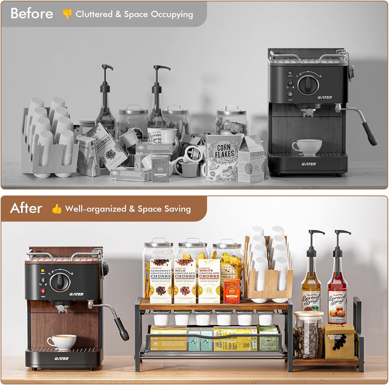 K Cup Holder, 2-Tier Coffee Pod Holder for 60 Pods, K Cup Drawer Organizer with Sliding Storage Drawer, Coffee Bar Station Organizer for Countertop, Space Saving, Home & Office, Brown