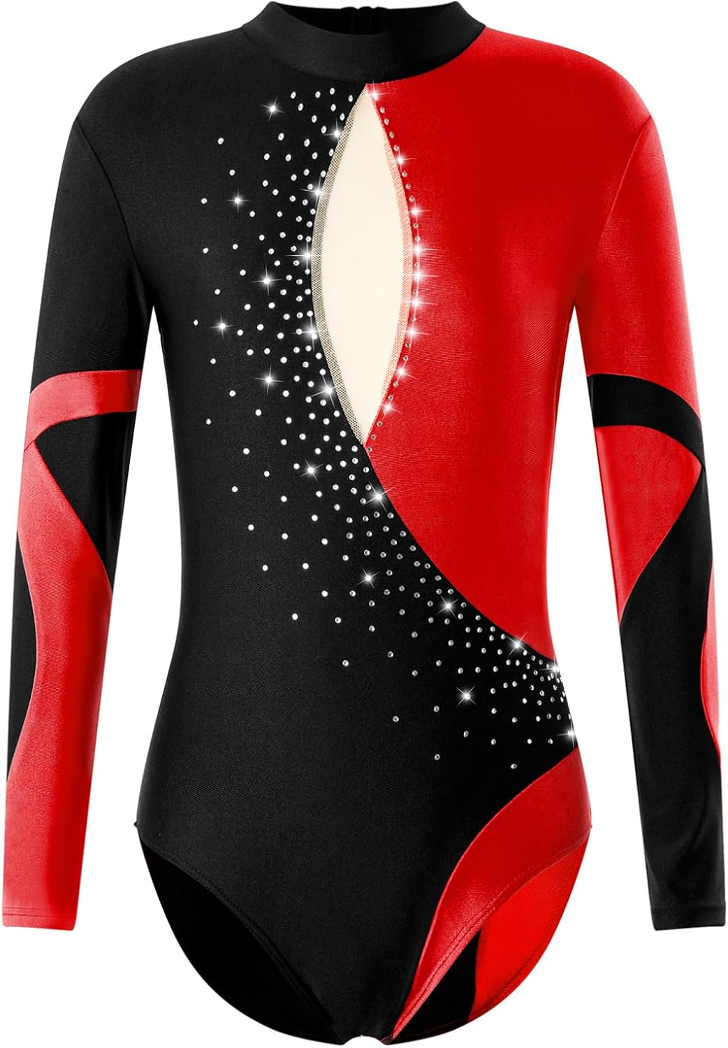 Justaucorps Patinage Artistique Fille Strass Manches Longues - Gymnastique Dancewear 5-16 Ans