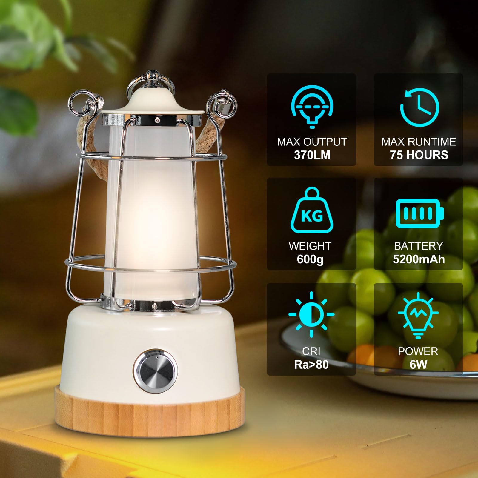 HARPER LIVING Linterna LED retro recargable para camping, resistente al agua, 6 W, 370 lúmenes, batería externa de 5000 mAh, regulable y con cambio de color, ideal para salón