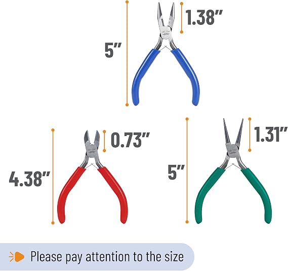 Mr. Pen- Pliers for Jewelry Making, 3 Pack, Chain Nose | Round Nose Pliers Set and Wire Cutter for Beading, Wire Wrapping, Jump Rings, Jewelry Repair, Crafting, DIY