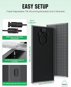 100W Solar Panel, 18BB N-Type 2Pcs 12V/24V 100 Watt Solar Panels