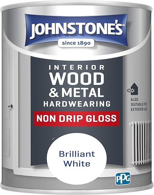 Johnstone's - Interior Wood & Metal Hardwearing - Brilliant White - High Sheen - Non Drip - Gloss Finish - Suitable Paint Interior & Exterior - Dry in 16-24 hours - 14m2 Coverage per Litre - 750ml