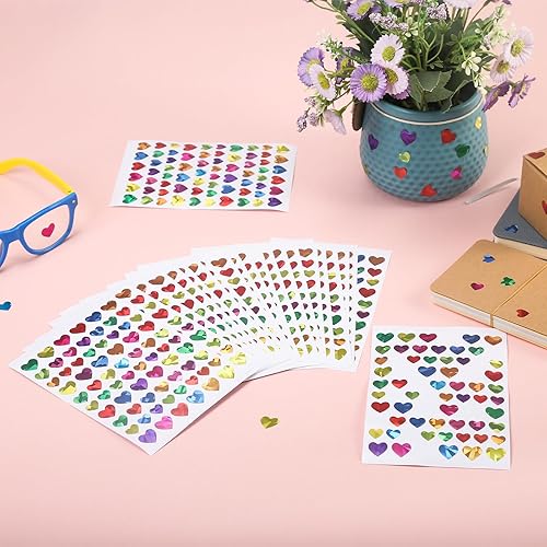 Miniatura 3 de 1725 calcomanías de corazón con purpurina para niños, holográficas, arco iris, corazón pequeño, calcomanías de recompensa para niños, tabla de