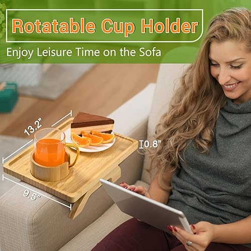 Miniatura 3 de FANGSUN Bandeja de brazo para sofá, bandeja de brazo de sofá con soporte para tazas, mesa de reposabrazos con clip para sofá, bandeja de