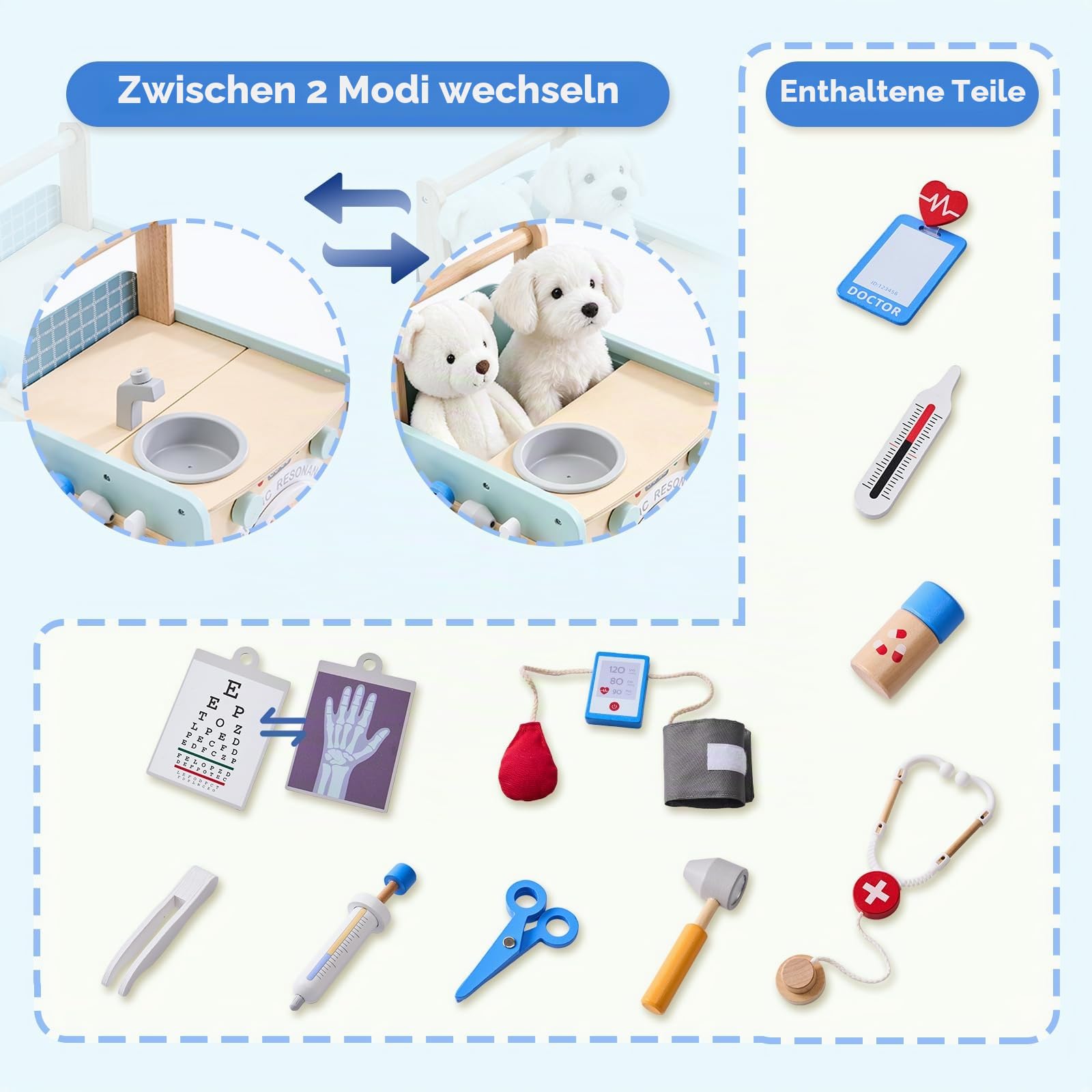 Lauflernwagen Holz Baby, Montessori Lauflernhilfe Baby Walker ab 6 Monate Laufwagen mit Rädern & Doktor Spielzeug, Laufhilfe Gehhilfe Lernlaufwagen Geschenk für Jungen and Mädchen