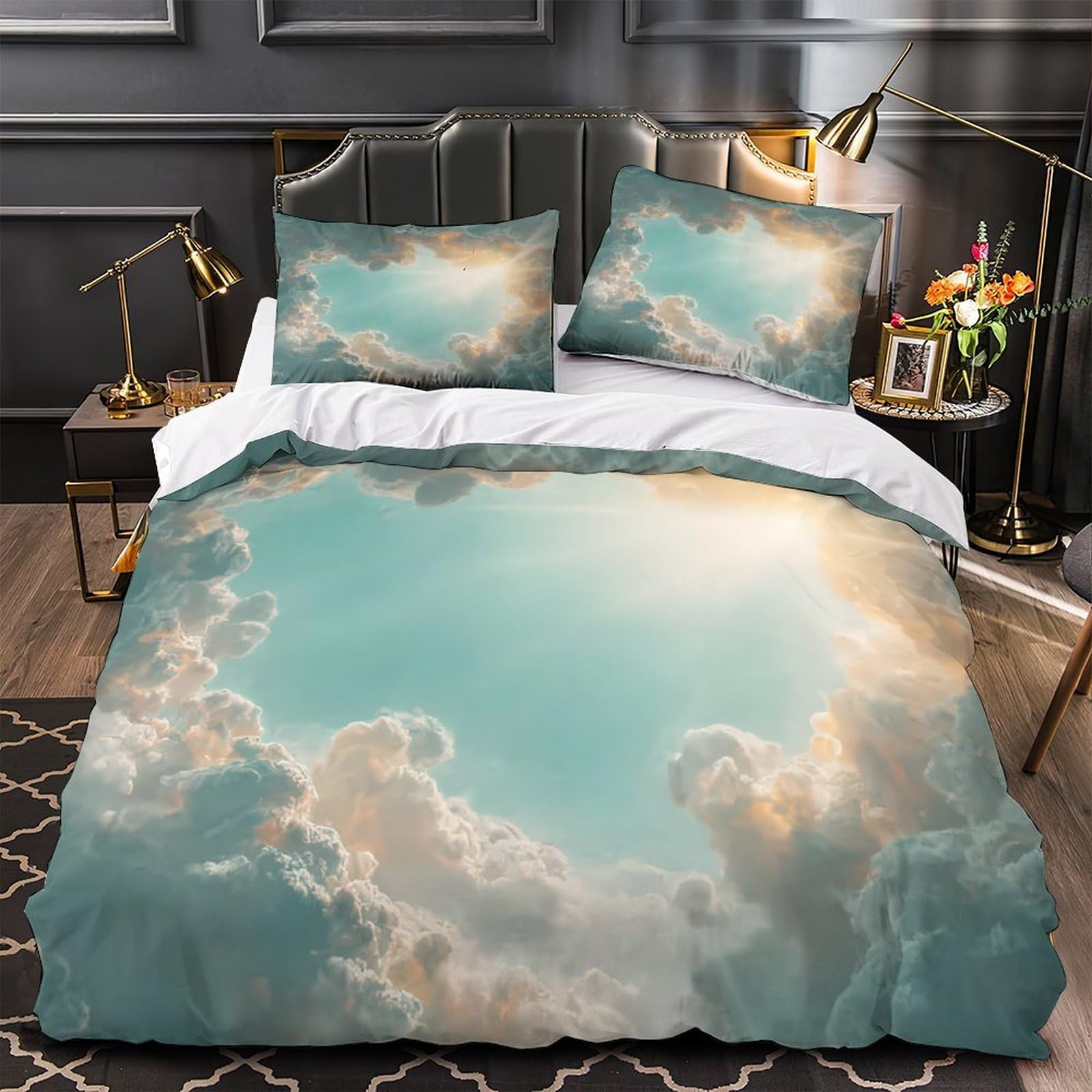 Housse de couette 140x200 ciel nuageux parure de lit 3D ado