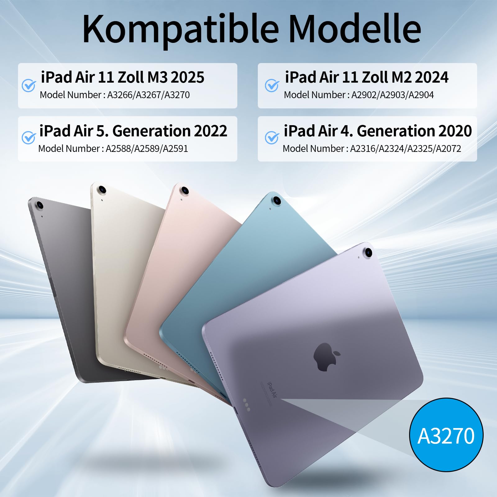 Etui z klawiaturą do iPad Air 11" 2024/2025 (M2/M3), do iPad Air 5./4. generacji 2022/2020 10,9", z miękkiej TPU z uchwytem na rysik, odpinanym klawiaturą Bluetooth QWERTZ, różowe