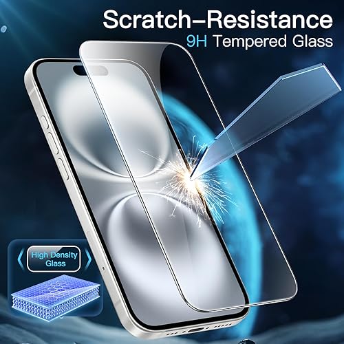 Miniatura 5 de JETech Protector de pantalla para iPhone 16 de 6.1 pulgadas, película de vidrio templado con herramienta de fácil instalación, compatible con