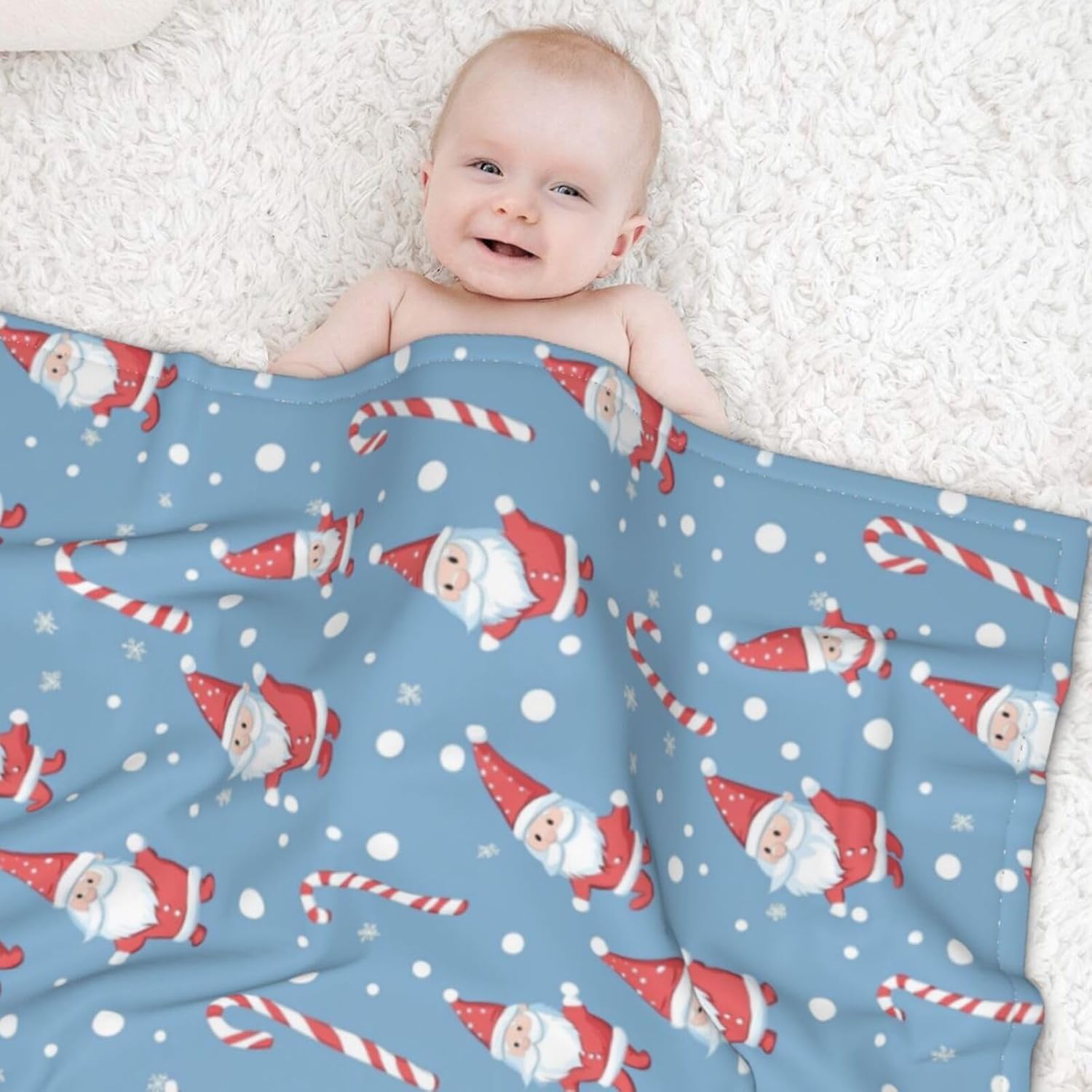 Cute Santa Claus Fleece Baby Blanket Christmas Smooth and Soft Receiving Blanket Unisex for Stroller, Crib, Newborns, Carseat 30x40 in
