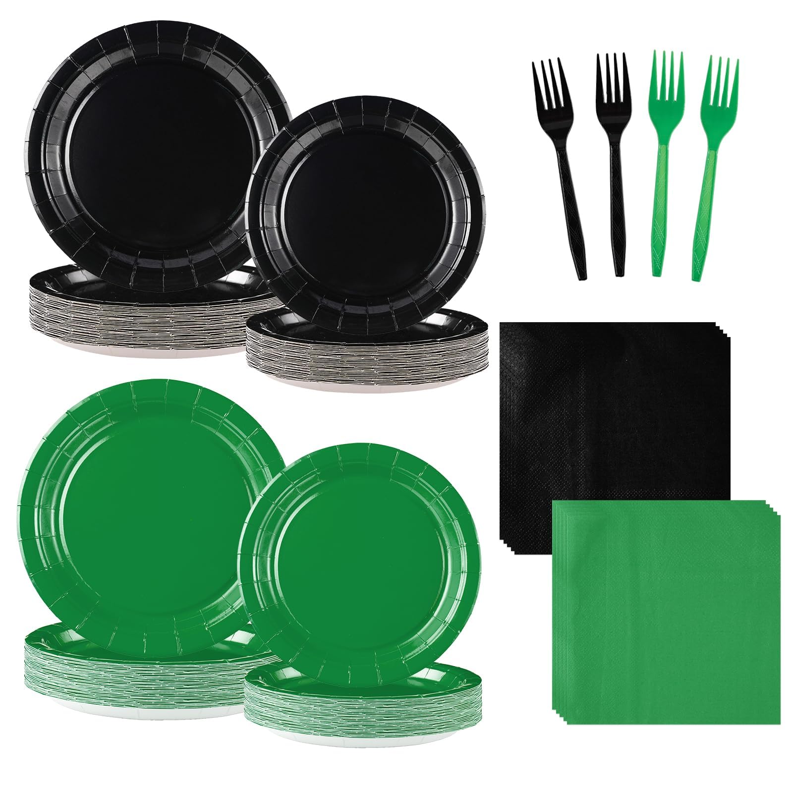 96Pcs Green and Black Birthday Decorations, Serves 24