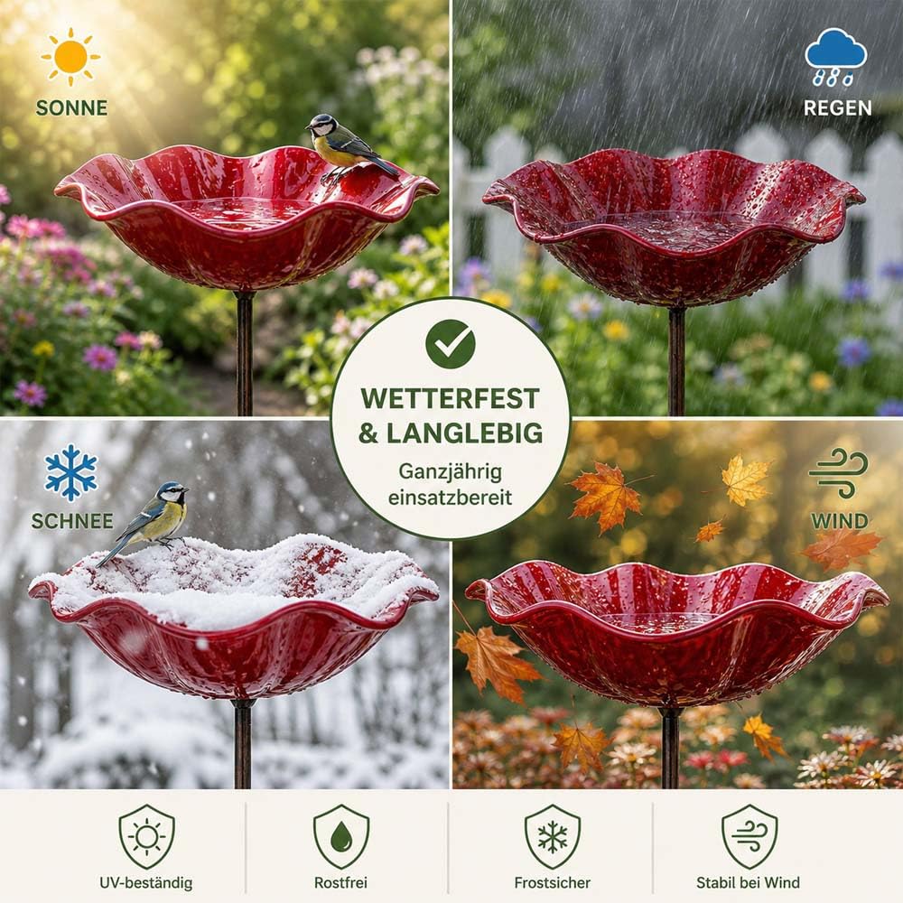 Blumenstecker VogelträNke,Blumen Gartenstecker VogelträNke,Gartenstecker Metall Blumen,BlumenträNke füR VöGel,Outdoor-Vogelfutterstation, Garten, Hof, Terrasse (Violett + Orange + Rot + Rosa)