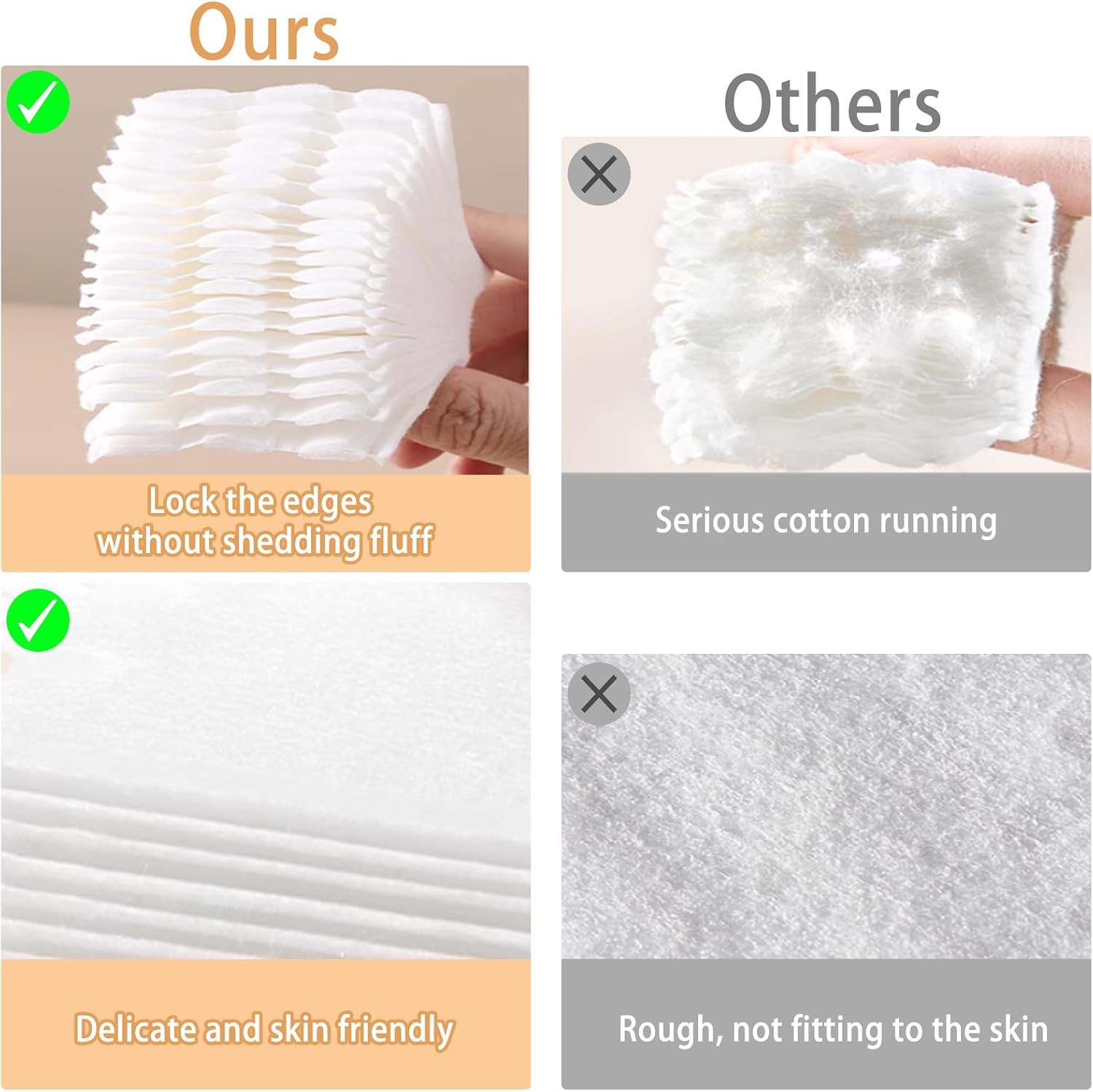 Premium Cotton Rounds,550 Count Hypoallergenic Extra-Soft and Lint-Free, Durable Squares for Facial, Lip, and Eye Makeup Removal