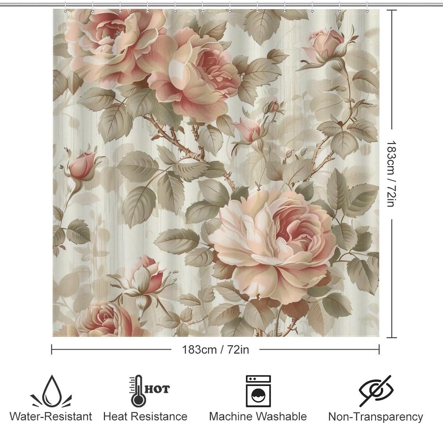 4Pcs Rustic Flower Garden Shower Curtain Sets, Bathroom Decor Set with Rugs, Bath Mat Floral Rose Plant Shower Curtain, 72 X 72 Inch