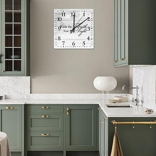 Miniatura 5 de COCOKEN Reloj de pared cuadrado Walk by Faith Not by Sight, reloj de pared grande con cita inspirada, 12 pulgadas, cuadrado, silencioso, sin tictac,