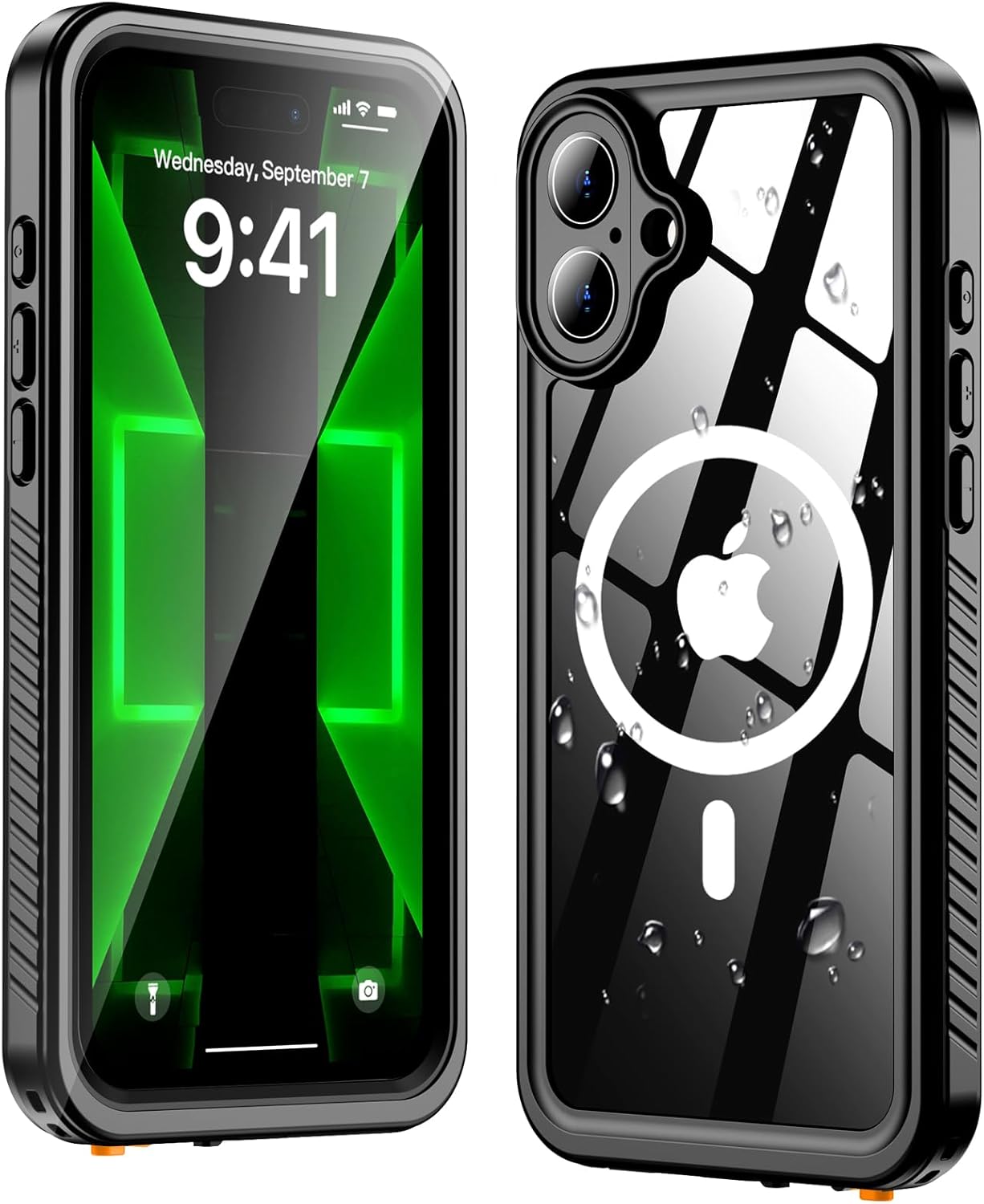 Oterkin Waterproof Case for iPhone 16 Case Compatible with MagSafe, 360° Full Body Rugged 16 Phone Case with Built-in HD Screen & Lens Protector [12FT Military Grade] Shockproof Case (Black)