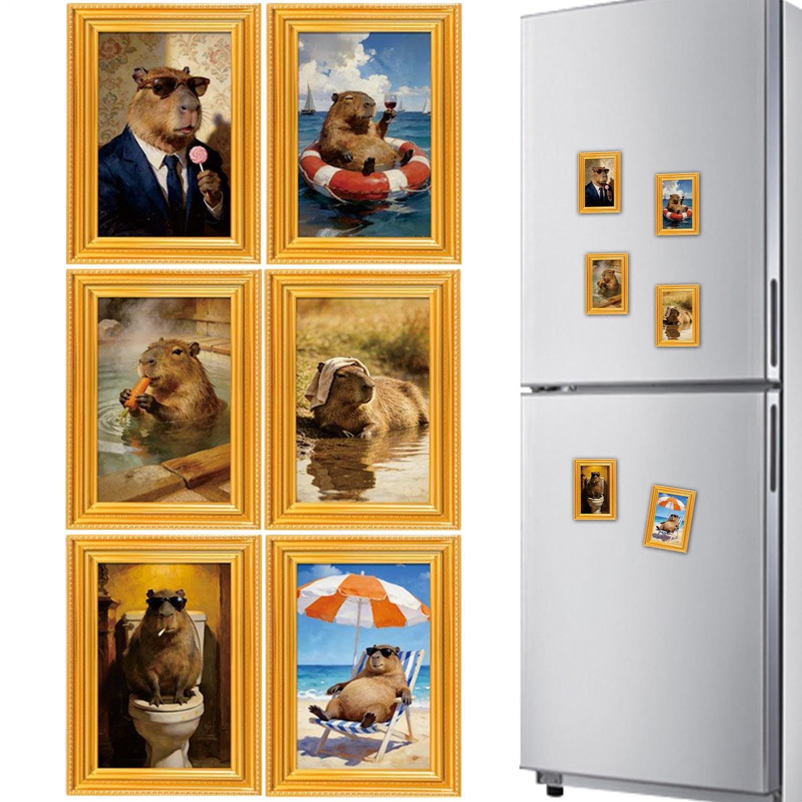 Aimants Animaux Frigo Capybara - Lot de 6 Magnets Décoratifs pour Tableau Blanc et Bureau