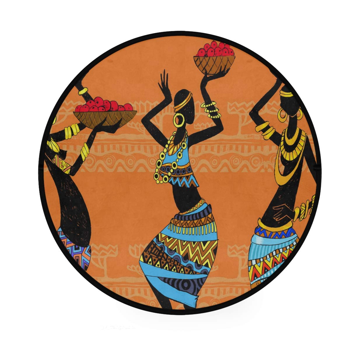 BIGJOKE Round Area Rug African Women Print Non-Slip Round Mat Playing Floor Mat Carpet Indoor for Kids Baby Living Room Bedroom hallway Home Deco Diameter 36"