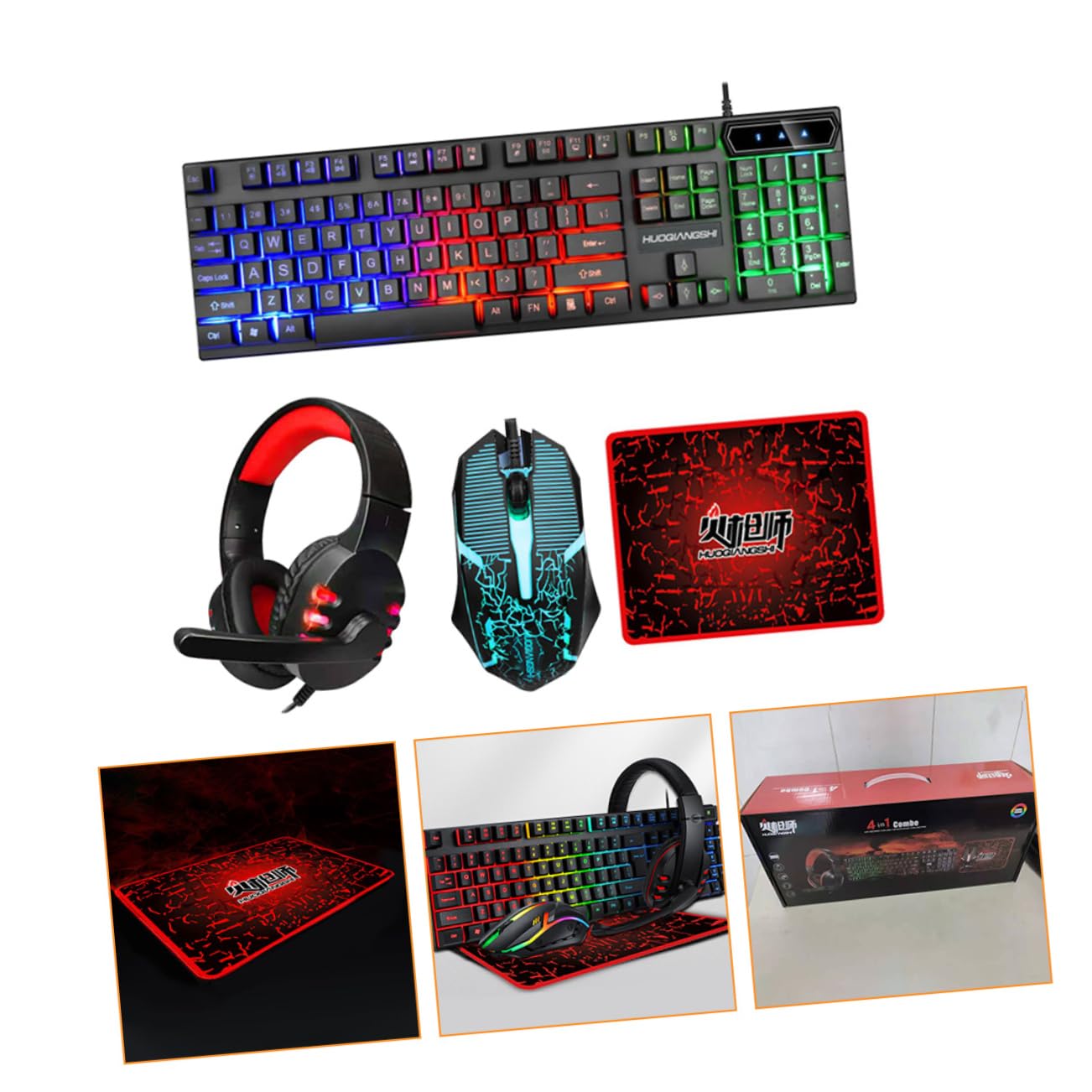 Gadpiparty 1set Mouse Tastiera e Cuffie Ergonomiche Con Retroilluminazione Colorata Accessori Per Gaming e Ufficio Per Appassionati Di Videogiochi e Lavoro Da Casa