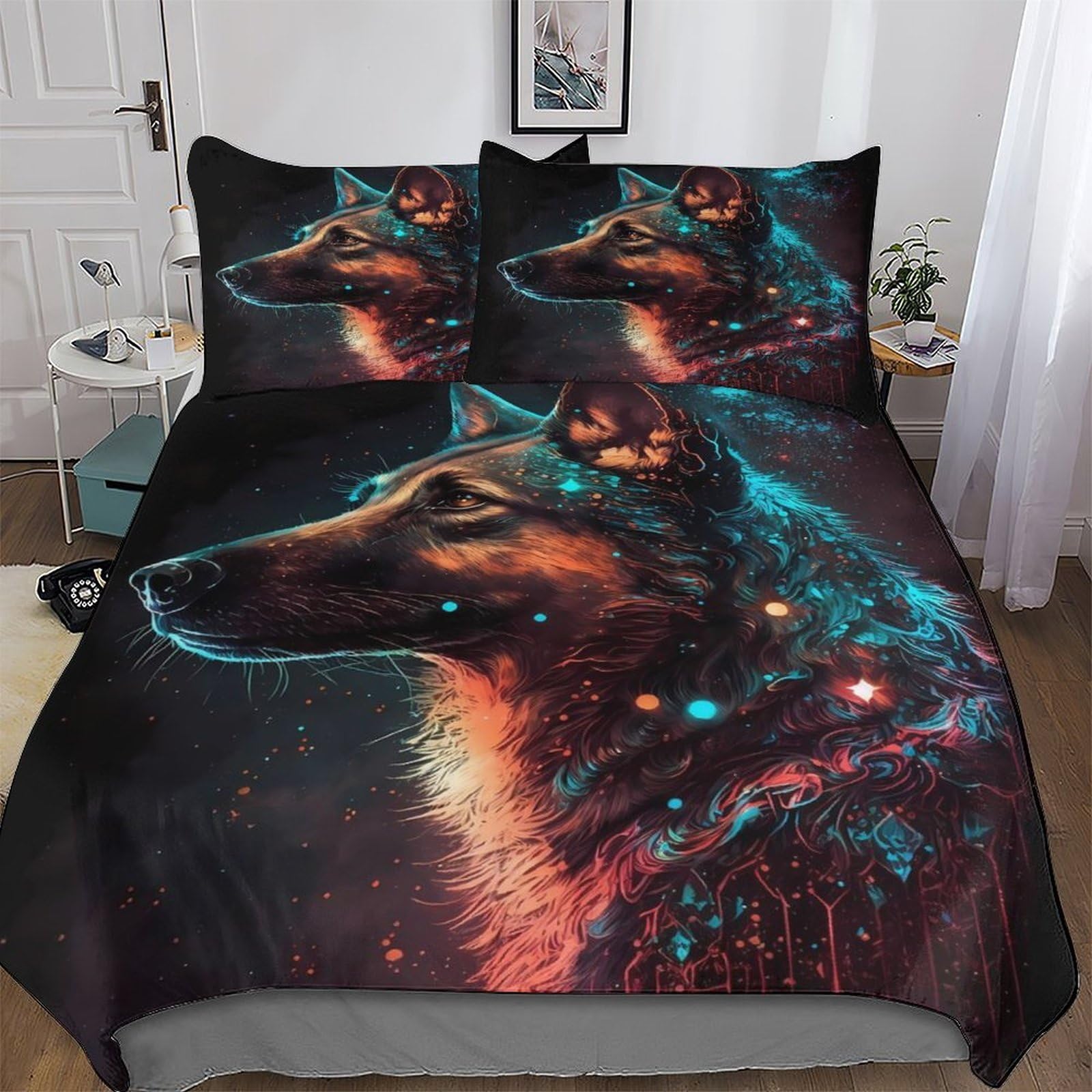 Aaswdds Girls German Shepherd Dog Bedding Set For Boys Adults Comforter Cover Soft Duvet Cover 3 Pcs Set Microfiber Quilt Cover Double (200X200cm)