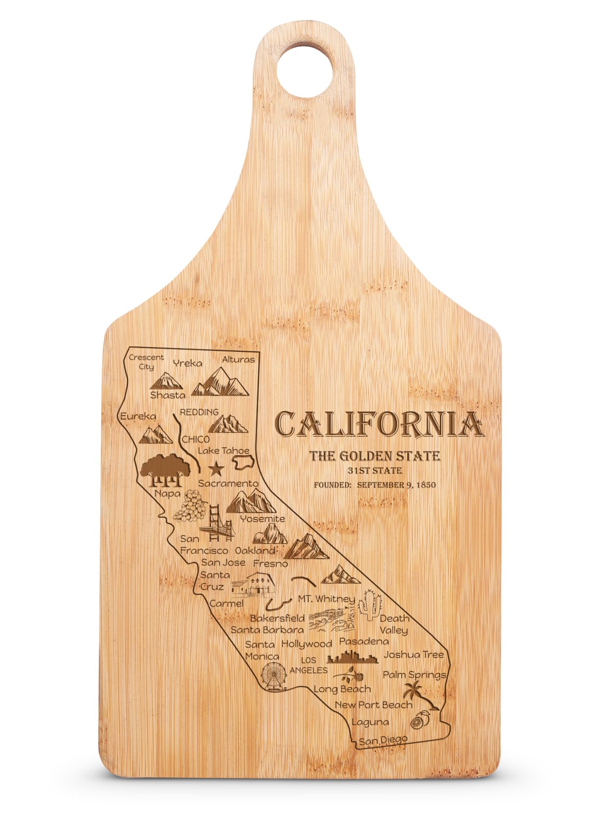 Premium Bamboo State-Shaped Cutting Board Set - USA Map Design, Kitchen Decor, Food Prep Tool, State Pride, Home Chef Essential, Sustainable Wooden Chopping Blocks (California)