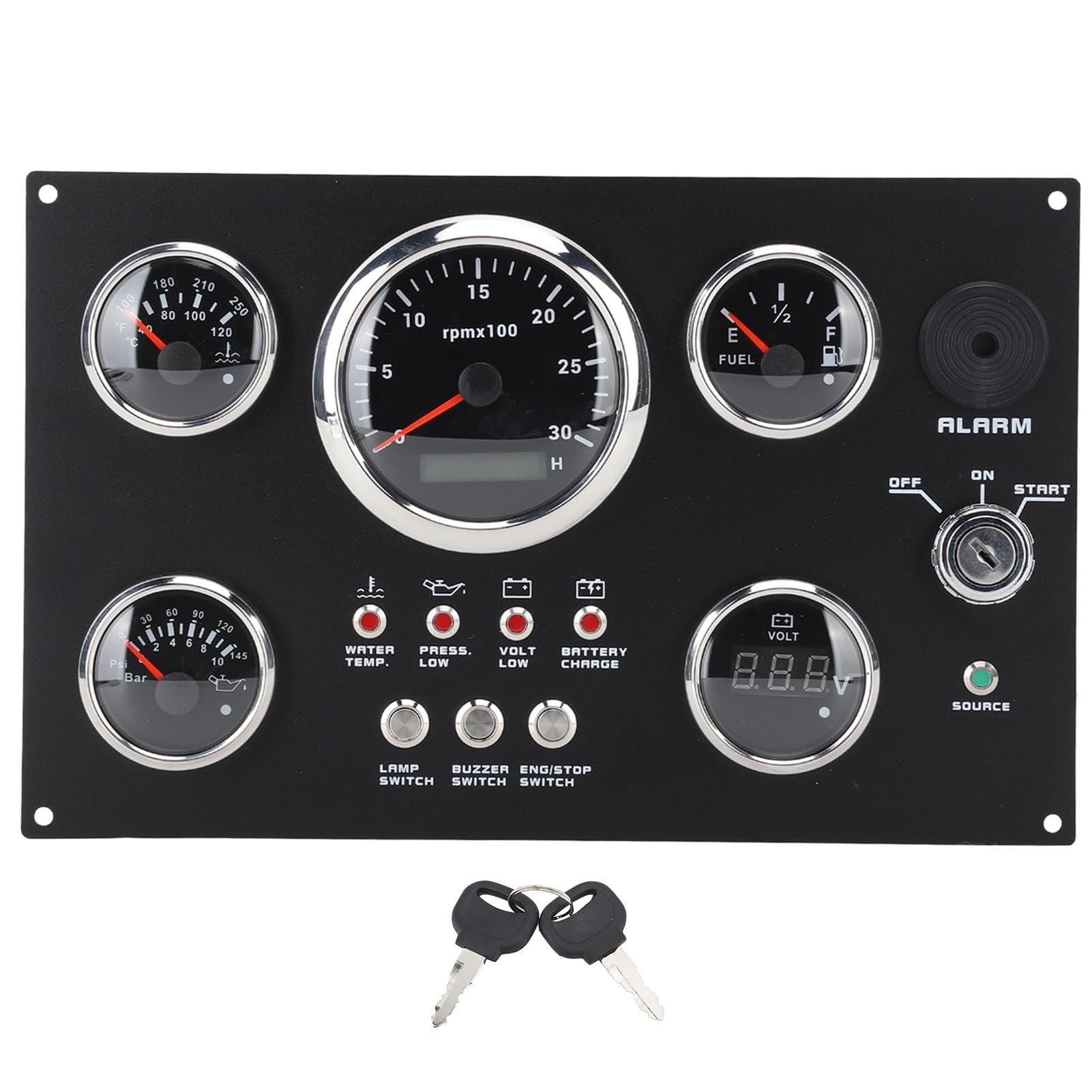 Cosiki Medidor de Presión de Aceite, Voltímetro Preciso de 85 Mm, Juego de Medidor de Panel de Instrumentos de 0 a 3000 RPM para Yate (led Rojo)