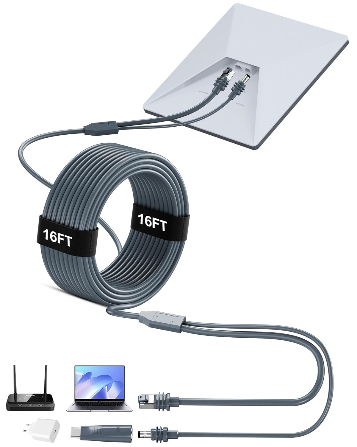 2 in 1 Starlink Mini Ethernet Cable 16.4FT/5M, DC/USB C Charging Power Cord + RJ45 Ethernet Replacement Starlink Mini Cable Accessories