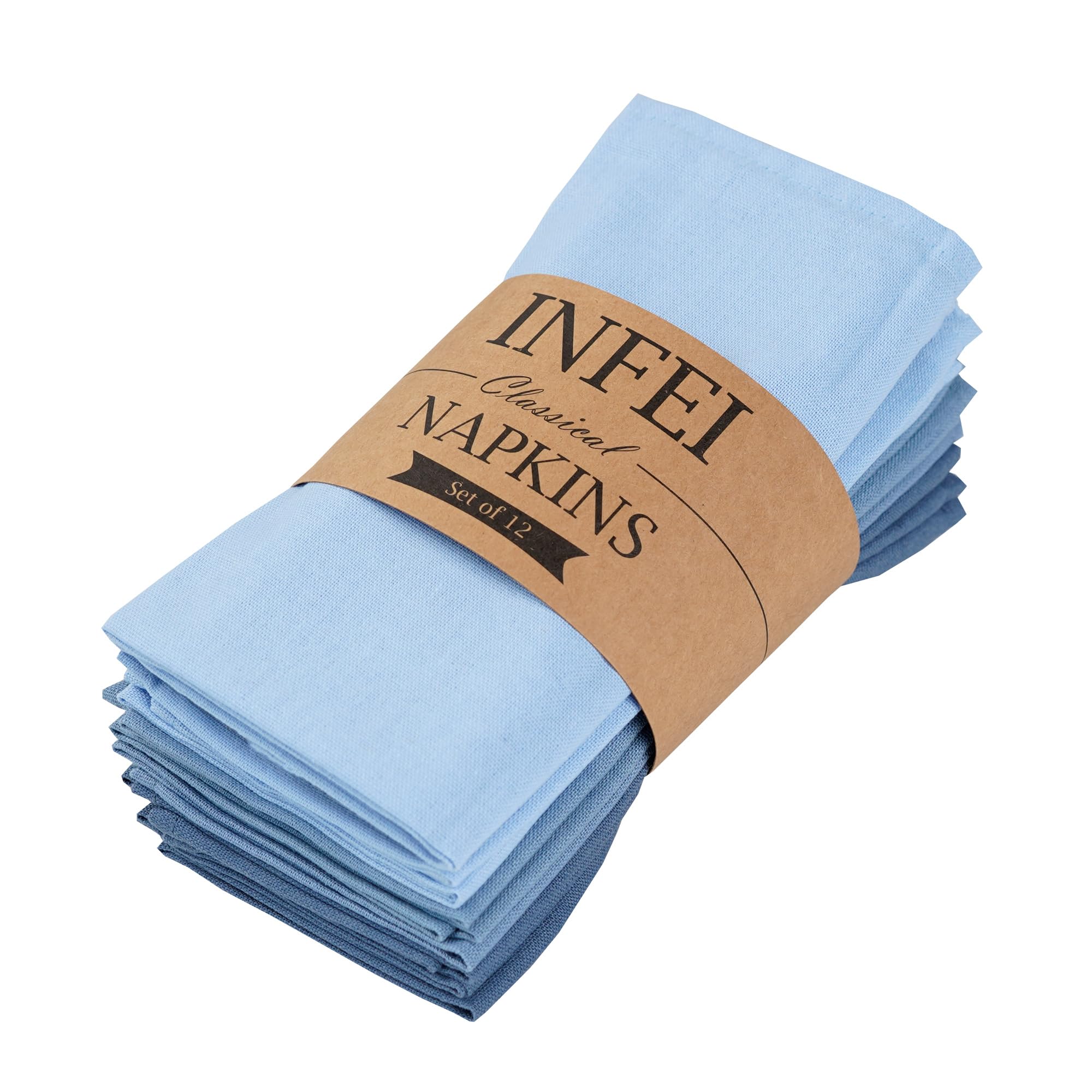 INFEI Solid Color Linen Blended Thin Dinner Cloth Napkins - Set of 12 (40 x 40 cm) - for Events & Home Use (Multi Blue) โ image 1
