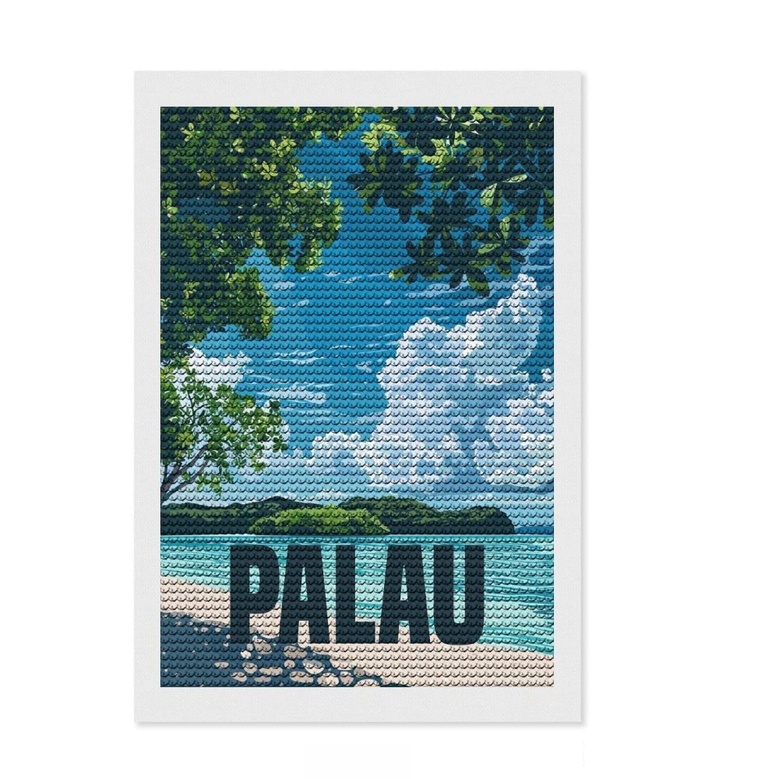 Junmoney Palau Island Diamond Painting Kit 8"x12", for Teens, Modern Decor, Easy to Enjoy, Gift Idea, Calming Craft to Unwind
