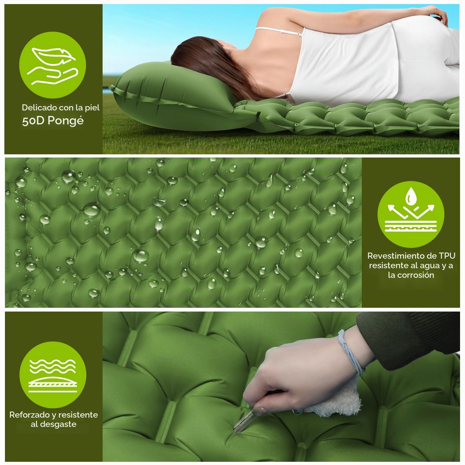 Colchoneta isotérmica para Camping para 2 Personas, 200 x 130 cm, colchón Hinchable de Aire Doble, Ultraligero, Resistente al Agua, para Exteriores, Senderismo, Tienda de campaña, Playa