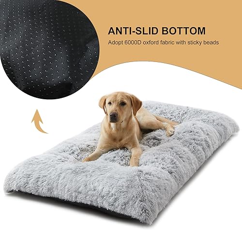 Miniatura 6 de BFPETHOME Camas para perros grandes, cama de felpa para perros, mullida y acogedora, para dormir y aliviar la ansiedad, tapetes lavables con parte