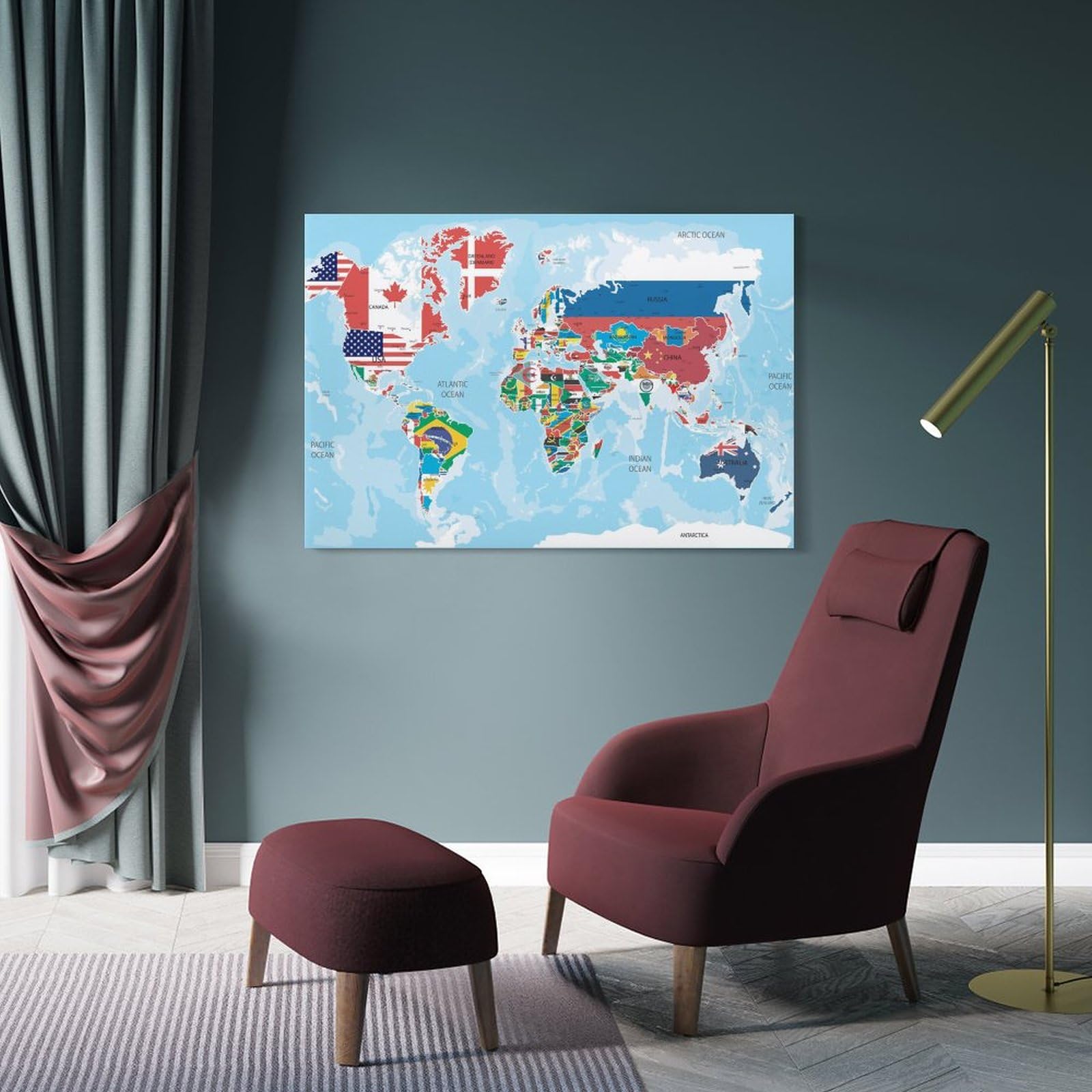 Amazon.co.jp: 世界地図シール国旗ポスターキャンバスアートポスター 