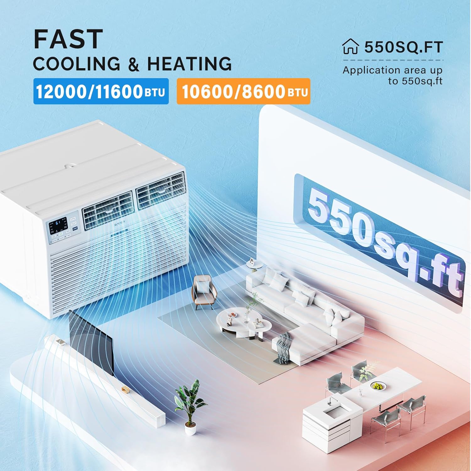 Bonnlo 12000 BTU Through the Wall Air Conditioner with Heat, Wall AC Unit Works with Alexa/Google Assistant & Easy Install Kit & Cools up to 550 sq. ft. for Living Room, Bedroom, Kitchen, 230V/60Hz
