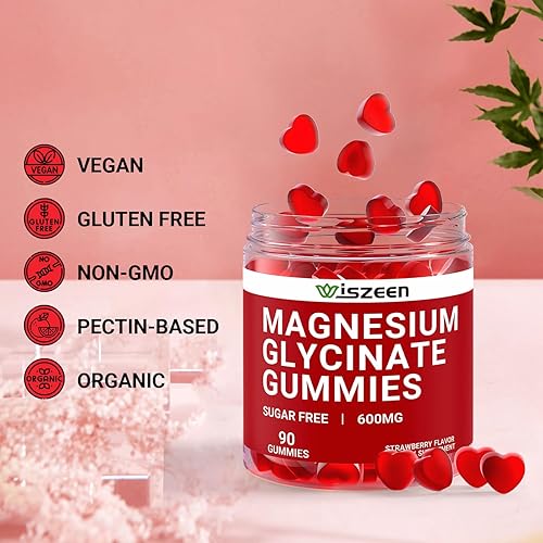 Miniatura 5 de Gomitas de glicinato de magnesio, 60 porciones, gomitas masticables de glicinato de magnesio sin azúcar con L-treonato, Ashwagandha para adultos